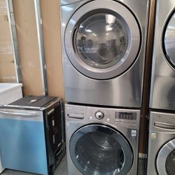 LG Front Loading Washer And Stackable Gas Dryer Set In Stainless Steel 