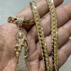 Diamonds , Setting Pendant, And Cuban, Neck Necklace