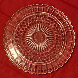 Vintage Federal Glass Bubble & Sunflower footed cake plate platter clear 11”