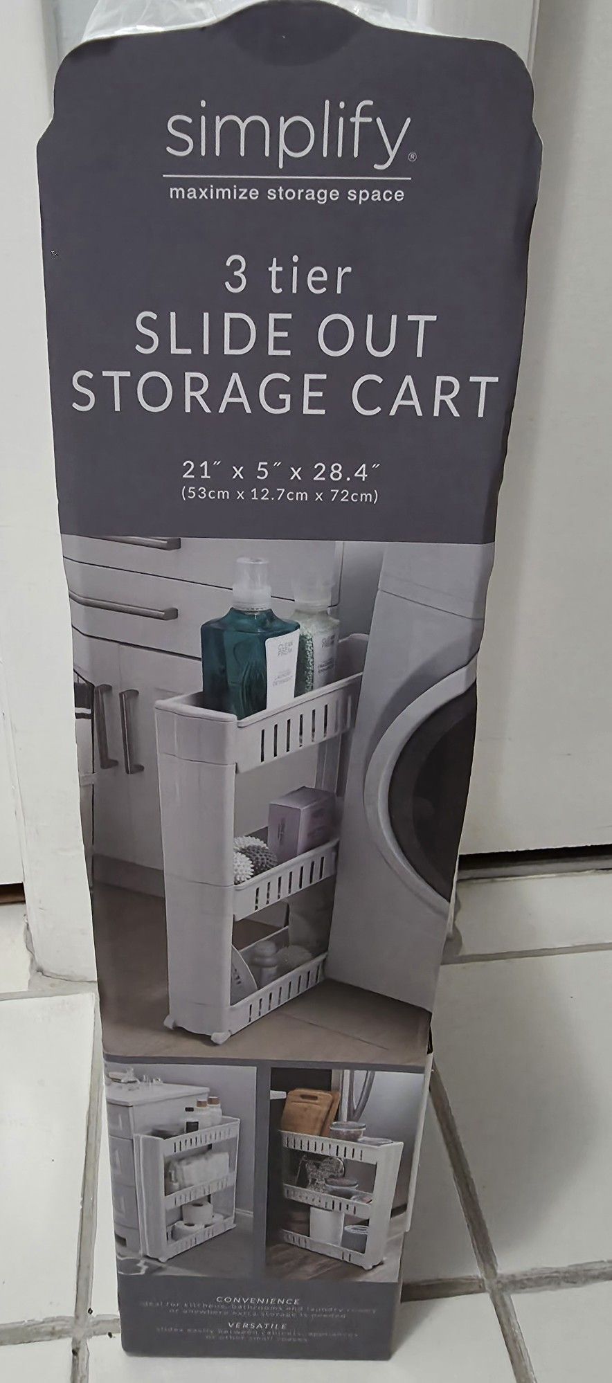 Simplify 3 Tier Slim Plastic Slide Out : 21.4"L Storage Cart in White