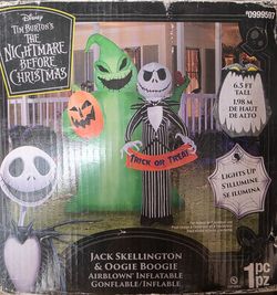 Gemmy Airblown Inflatable Jack Skellington w/Oogie Boogie Scene Disney , 6.5 ft Tall, Multi