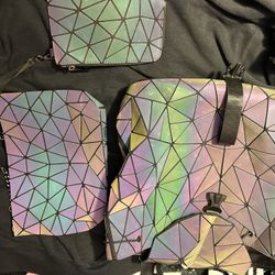 Lovevook Geometric Iridescent Triangle Backpack, Purse, And Wallet. 