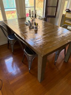 Rustic Wood Dining Table with 4 Metal Chairs
