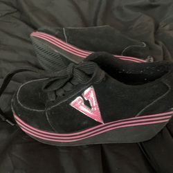 Volatile Pink And Black Wedges 