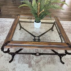 Wood Glass Western Buckle Coffee Table Large
