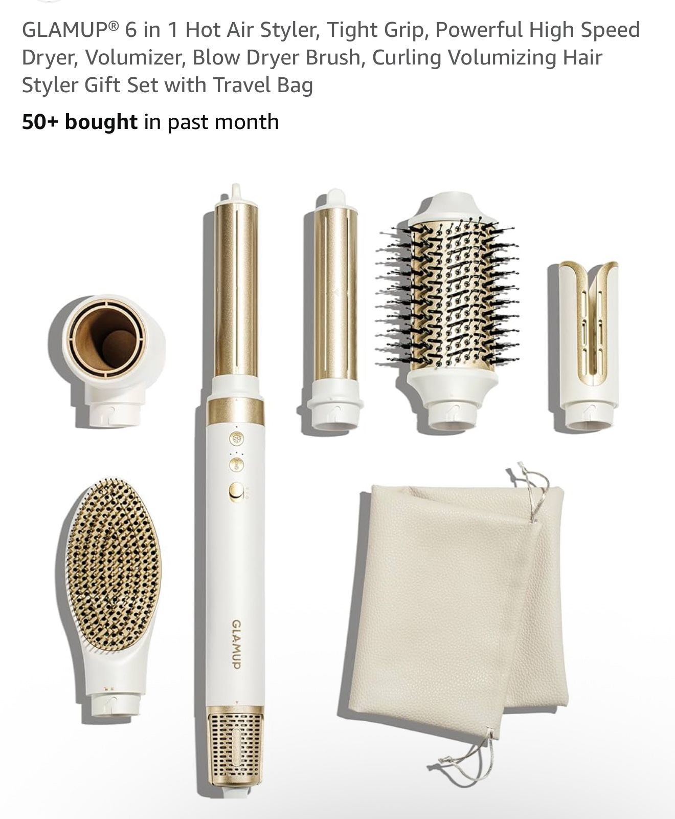 GLAMUP® 6 in 1 Hot Air Styler, Tight Grip, Powerful High Speed Dryer, Volumizer, Blow Dryer Brush, Curling Volumizing Hair Styler Gift Set with Travel
