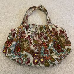 Decorative Cloth Floral Duffle Bag with Bling
