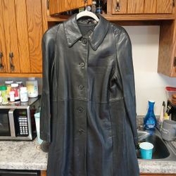 Full Length Womens Black Leather Trench Coat
