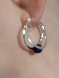 100% NATURAL, LAPIS AZULI, DUO HOOP, ABSTRACT, STERLING EARRINGS.