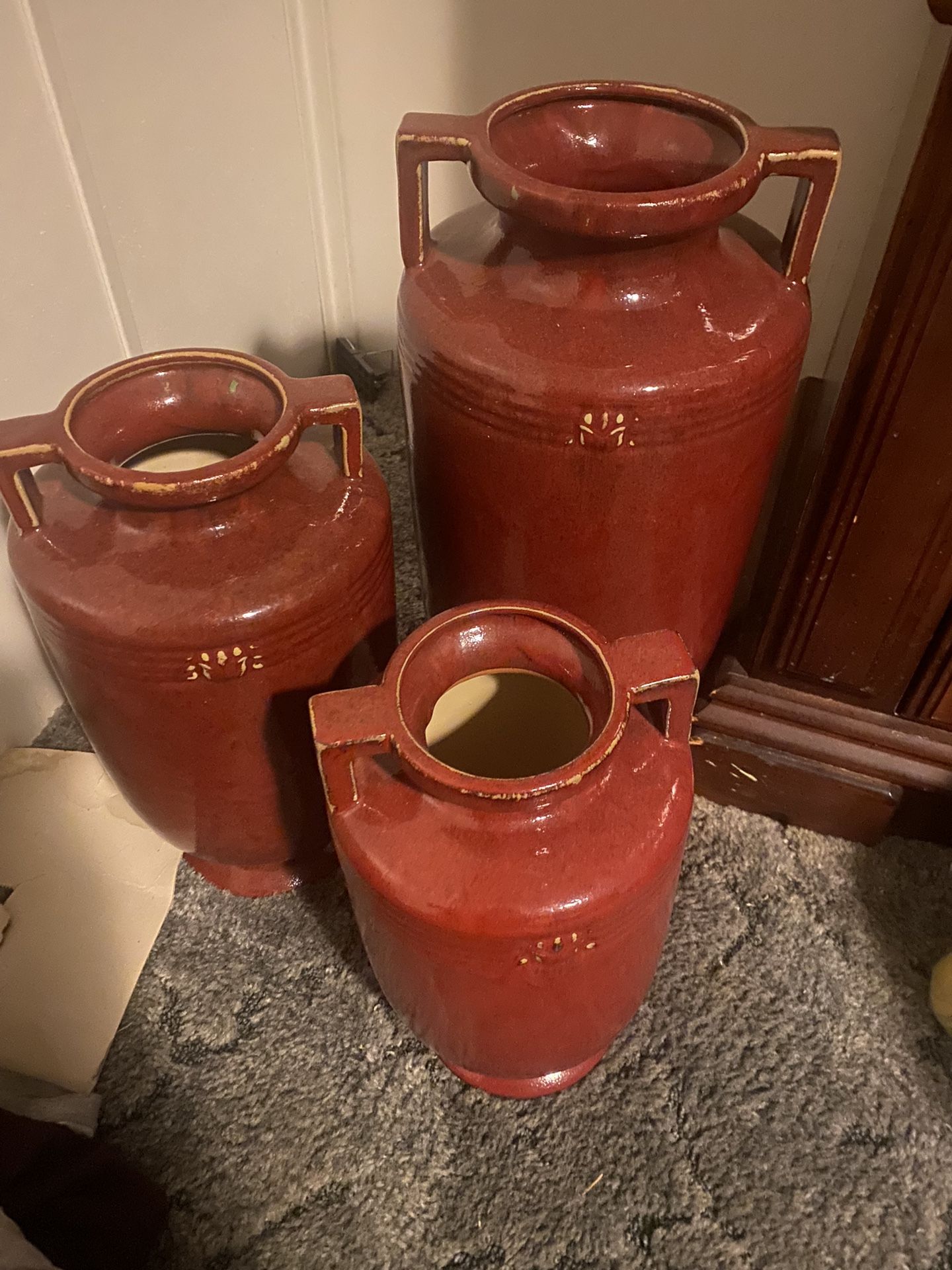 3 Large Ceramic Vases  Flowers Included 