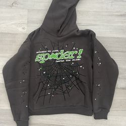 Grey And Green Sp5der Hoodie
