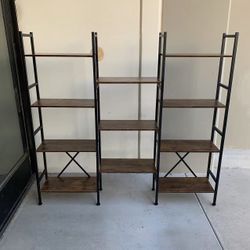 New In Box 60x10x56 Inch Tall Rustic Brown Display Shelf Rack Stand With Metal Frame Bookshelf Organizer 