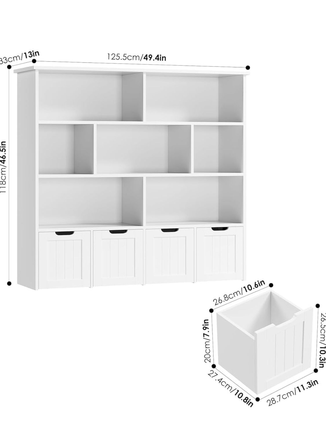 Toy Storage Organizer, Large Toy Organizers and Storage with 4 Movable Drawers and 7 Storage Cubbies, Toy Chest Shelf Organizer with Hidden Wheels,