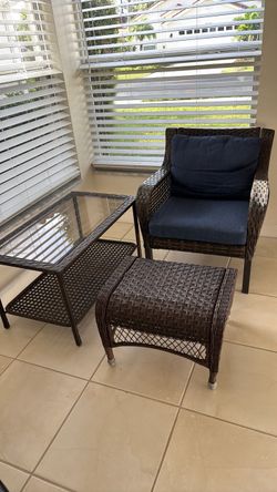 Wicker Chair, Foot stool and Table