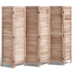 Wood Room Divider, 6 Panel Wood Folding Privacy Screen, 66.9 Inches Tall Indoor Louvered Partition Divider, Portable Decoration Screen, for Room Separ