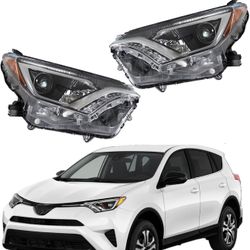 Left & Right Headlights Assembly Headlamps Replacement for Rav 4 2016 2017 2018 Driver & Passenger Side