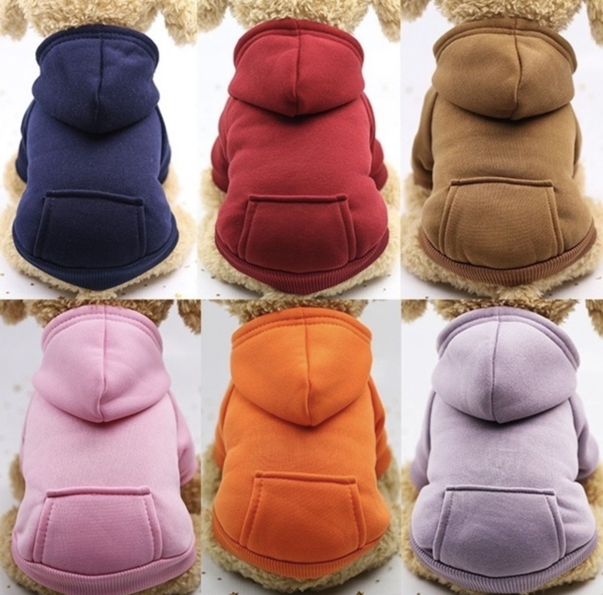 Autumn Winter Fashion Sport Jacket Fleece Hoodie Warm Dog Clothes With Pocket Pure Color