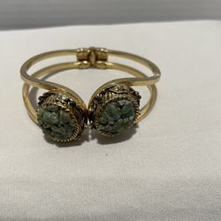 Vintage Genuine Jade Chips Clamper Bracelet