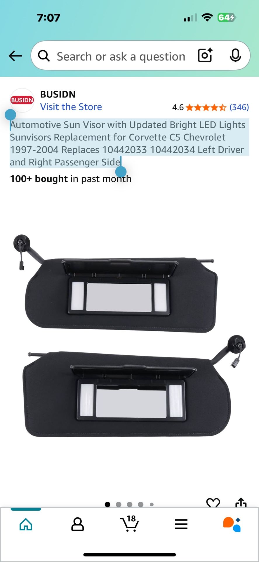 Automotive Sun Visor with Updated Bright LED Lights Sunvisors Replacement for Corvette C5 Chevrolet 1 Replaces 10442033 10442034 Left Driver a