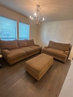 3-Piece Tan Fabric Sofa Set with Ottoman