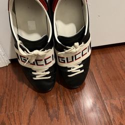 Gucci Ace Stripe Black Leather Elastic Band Sneaker Mens US 11