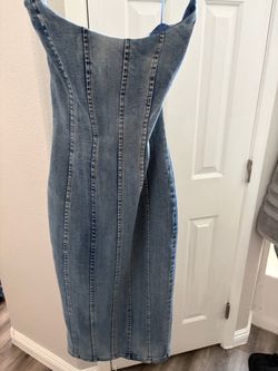 Two long fitted dresses. Jean dress: small multicolored: medium