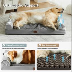 Orthopedic Dog Sofa Bed for Medium Dogs, Pet Couch with Removable Washable Cover and Waterproof Liner, Egg Foam Bolster with Nonskid Bottom