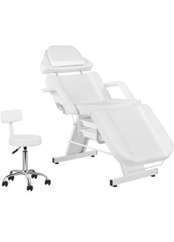 Professional White Massage Facial Bed with Rolling Stool