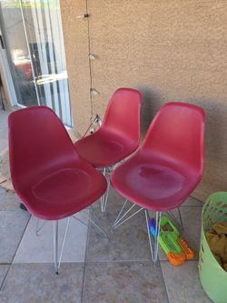 3 red chairs very sturdy