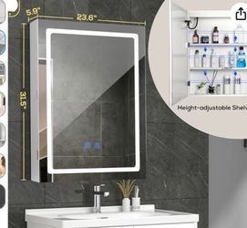 Bathroom medicine cabinet with built-in LED mirror white