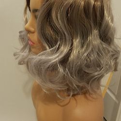 Short Gray & Brown Wavy Wig