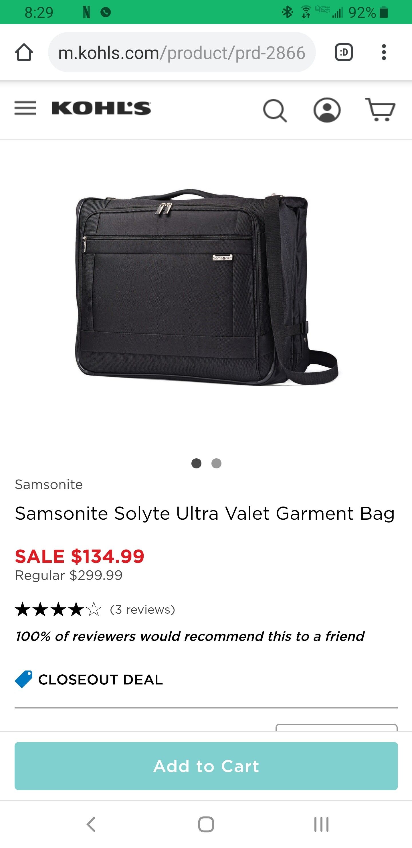 New Durable Samsonite Garment Bag for Travel