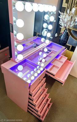 New Quality Pink Vanity With Bluetooth Speakers! Lots of storage!