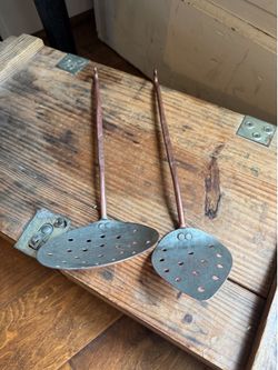 Vintage Copper Long Handled Skimmer Set.
