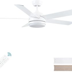 52 Inch White Ceiling Fan with Light and Remote Control Noiseless Dimmable 6 Speeds Reversible Retails $162