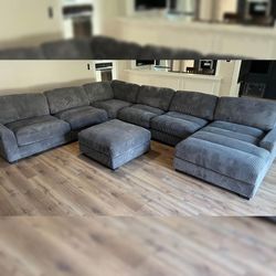 New 127x164x66 Dark Gray Corduroy 7pc Sectional with Ottoman