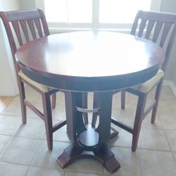 Wooden Pub Table With 2 Cushioned Pub Chairs