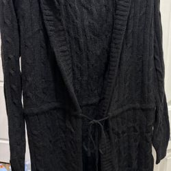 SHEIN Black Cable Knit Cardigan with hood.