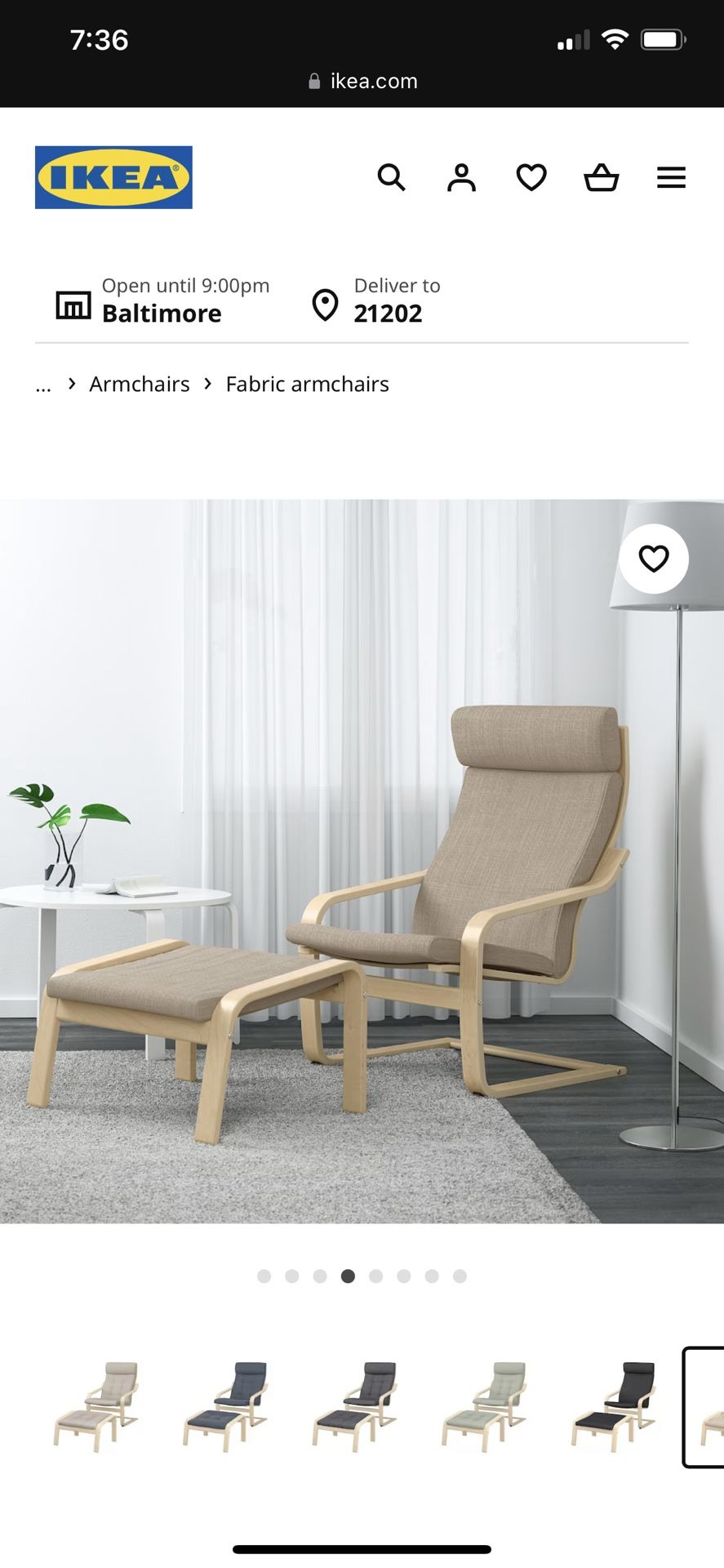 POÄNG Armchair and ottoman, birch veneer/Hillared beige