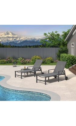 2 Pieces Outdoor Chaise Lounge Aluminum Patio Lounge Chair with Wheels and Armrests Outdoor Lounge Recliner Chair for Pool Backyard Beach Grey$100