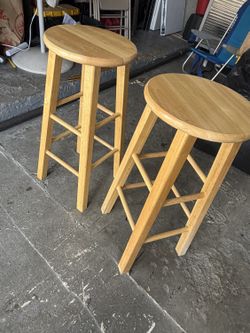Set of 2 Solid Wood Bar Stools 29" – Natural Finish