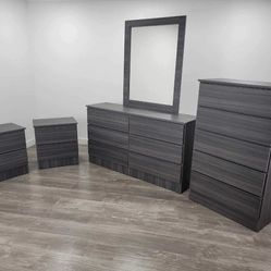 Dresser Whit Mirror Chest And 2 Nightstands - Cómoda Con Espejo Gavetero Y 2 Mesitas De Noche 