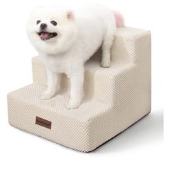 Dog Stairs for Small Dogs & Cats, 3-Step Non-Slip Pet Steps for Couch Sofa and Chair, Beige, 13.6" H
