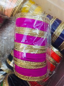 44 pieces Indian Pakistani Pink & gold bangles Small adult size