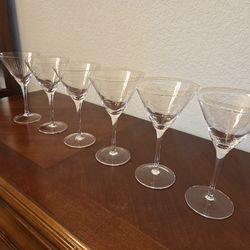 Set of 6 Etched Martini Glasses – Excellent Condition