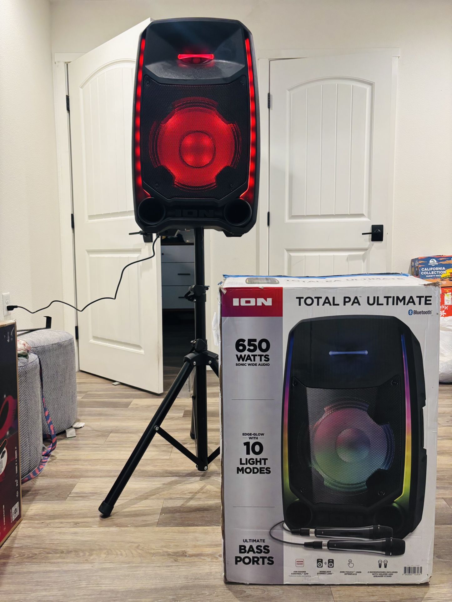 ION Total PA Ultimate – 500W Portable Bluetooth PA Speaker System w/ Wireless Mic, Tripod Stand & LED Lights