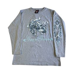 Vintage JNCO Flames Dragon Shirt Men’s Medium Long Sleeve Y2K Tribal Grey