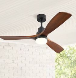 New 52” Wood Blades Walnut Propeller Ceiling Fan with LED Light&Remote,Dimmable Reversible Motor