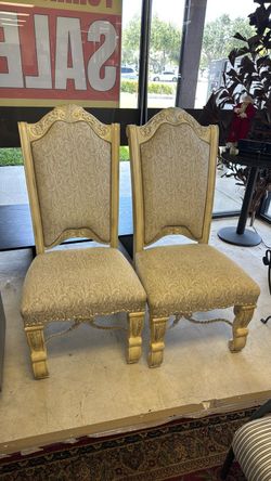 Set of 6 Ornate Upholstered Dining Chairs