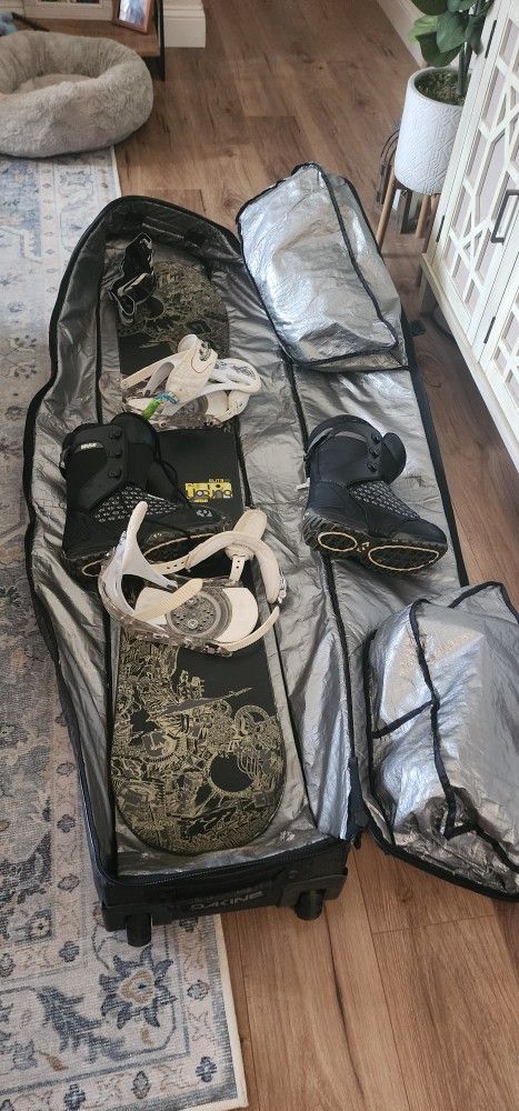 Snowboard, Boots, Bindings, And Bag